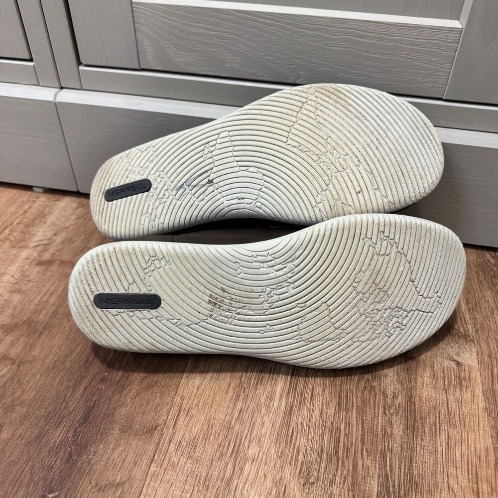 Merrell Men's 9.5 Brown Leather Slip On Low Top Bask Moc Toe Loafers Brindle - Picture 8 of 9